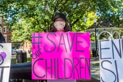 Demonstrators in Keene, New Hampshire, gather at a "Save the Children Rally" to protest child sex trafficking and pedophilia around the world, on Sept. 19, 2020. (Photo credit: JOSEPH PREZIOSO/AFP via Getty Images)
