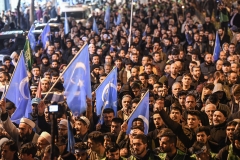Supporters of China's Muslim Uighur minority march with flags of East Turkestan on December 20, 2019 during a demostration at Fatih in Istanbul. (Photo credit: OZAN KOSE/AFP via Getty Images)