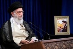 Supreme leader Ayatollah Ali Khamenei addresses educators by videoconference on Tuesday. (Office of the Supreme Leader)