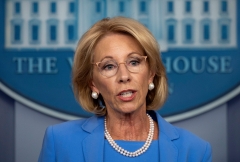 Education Secretary Betsy DeVos gives a speech. (Photo credit: JIM WATSON/AFP via Getty Images)