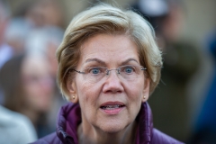 Democratic presidential candidate Massachusetts Sen. Elizabeth Warren announces the suspension of her presidential campaign in front of her Cambridge, Massachusetts home on March 5, 2020. (Photo credit: AMANDA SABGA/AFP via Getty Images)