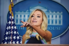 White House Press Secretary Kayleigh McEnany takes a question during a press briefings on September 24, 2020, in the Brady Briefing Room of the White House in Washington, DC. - McEnany told reporters, "the president will accept the results of a free and fair election." (Photo by MANDEL NGAN/AFP via Getty Images)