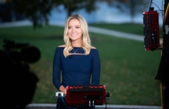 White House Press Secretary Kayleigh McEnany speaks during a television interview at the White House in Washington, DC, October 2, 2020. - Donald Trump's chief of staff said October 2, 2020 the president was experiencing "mild symptoms" of Covid-19, after the bombshell news of his infection upended the White House race a month before the Republican faces challenger Joe Biden at the polls. (Photo by SAUL LOEB/AFP via Getty Images)