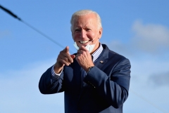 Democratic presidential candidate Joe Biden attends a Drive-In rally at Dallas High School, in Dallas, Pennsylvania, on October 24, 2020. (Photo by ANGELA WEISS/AFP via Getty Images)