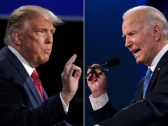 President Donald Trump and his Democrat challenger Joe Biden face off at their final debate on Oct. 22 in Nashville. (Photo by BRENDAN SMIALOWSKI,JIM WATSON/AFP via Getty Images)