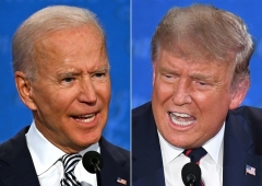 Democrat Joe Biden and President Donald Trump at their first debate on Sept. 29. (Photo by Jim Watson/AFP via Getty Images)