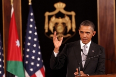 Former U.S. President Barack Obama speaks at a joint news conference held with Jordan's King Abdullah II in Al Hummar Palace March 22, 2013 in Amman, Jordan. (Photo credit: Jordan Pix/Getty Images)
