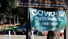  A coronavirus test site is set up in Los Angeles, California on November 10, 2020. (Photo by FREDERIC J. BROWN/AFP via Getty Images)