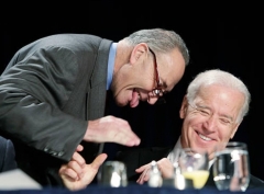 Sen. Chuck Schumer and then-Vice President Joe Biden at the National Prayer Breakfast, Feb. 7, 2013. (Photo by Chris Kleponis-Pool/Getty Images)