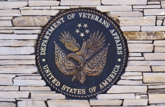 Featured is the Department of Veterans Affairs seal. (Photo credit: Robert Alexander/Getty Images)