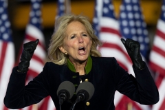 Jill Biden speaks prior to Democratic presidential candidate Joe Biden speaking during a drive-in rally. (Photo credit: JIM WATSON/AFP via Getty Image)