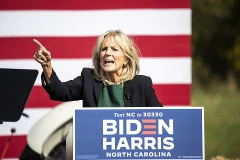 Dr. Jill Biden, wife of Democratic U.S. presidential nominee Joe Biden, speaks on Oct. 31, 2020 in Charlotte, North Carolina. (Photo credit: Jeff Hahne/Getty Images)