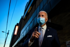Joe Biden talks to the media outside the Queen theatre after announcing the new members of his potential cabinet. (Photo credit: CHANDAN KHANNA/AFP via Getty Images)