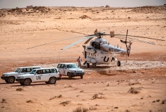 A U.N. mission helicopter and vehicles in Western Sahara last month (Photo by Fadel Senna/AFP via Getty Images)
