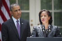 Former National Security Advisor Susan Rice and President Obama at the White House in 2013. (Photo by Jim Watson/AFP via Getty Images)