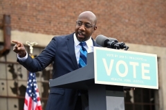 Democratic Senate candidate Raphael Warnock speaks at a campaign rally in Atlanta, Georgia on December 15. (Photo by Jim Watson/AFP via Getty Images)