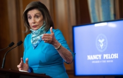 House Speaker Nancy Pelosi gives a speech. (Photo credit: SAUL LOEB/AFP via Getty Images)