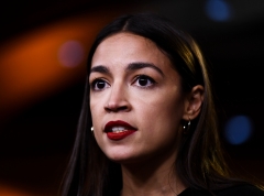 Rep. Alexandria Ocasio-Cortez (D-NY) speaks during a press conference, to address remarks made by President Donald Trump earlier in the day. (Photo credit: BRENDAN SMIALOWSKI/AFP via Getty Images)