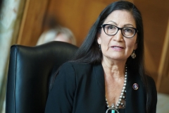S Representative Deb Haaland, Democrat from New Mexico and secretary of the interior nominee, testifies during a Senate Energy and Natural Resources Committee confirmation hearing in Washington, DC on February 24, 2021. (Photo by LEIGH VOGEL/AFP via Getty Images)
