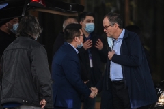 WHO team leader Peter Ben Embarek, right, and other members of the group leave their Wuhan hotel after wrapping up their visit last Wednesday. (Photo by Hector Retamal/AFP via Getty Images)