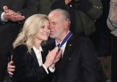 Rush Limbaugh embraces his wife, Kathryn, after First Lady Melania Trump gave him the Presidential Medal of Freedom during President Donald Trump's 2020 State of the Union Address, Feb. 2, 2020. (Photo by Drew Angerer/Getty Images)