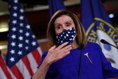 Speaker of the House Nancy Pelosi (D-Calif.) at one of her October 2020 news conferences. (Photo by NICHOLAS KAMM/AFP via Getty Images)
