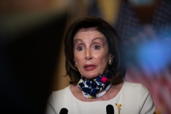 House Speaker Nancy Pelosi (D-CA) gives a speech. (Photo credit: GRAEME JENNINGS/POOL/AFP via Getty Images)