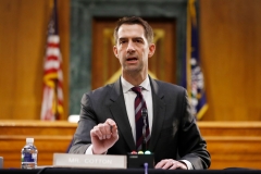 Sen. Tom Cotton (R-AR) speaks during a Senate Intelligence Committee nomination hearing. (Photo credit: ANDREW HARNIK/POOL/AFP via Getty Images)
