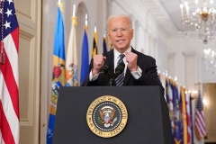 President Joe Biden marks the anniversary of the start of the Covid-19 pandemic on March 11, 2021. (Photo by MANDEL NGAN/AFP via Getty Images)