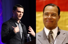 Ben Shapiro questioned whether congressional Democrats would be asked about rubbing elbows with Nation of Islam leader Louis Farrakhan on Monday's "The Ben Shapiro Show." (Photo credit: MARK RALSTON/AFP via Getty Images and Malcolm Ali/WireImage)