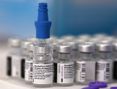 Picture of vials of the Pfizer-BioNTech vaccine against COVID-19 taken as elderly people are being inoculated. (Photo credit: LUIS ACOSTA/AFP via Getty Images)