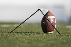 A football sits on the field. (Photo credit: Scott Taetsch/Getty Images)