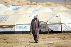 An Iraqi refugee who fled ISIS-controlled Mosul at a U.N.-run camp in northeastern Syria. (Photo by Delil Souleiman/AFP via Getty Images)