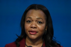 Kristen Clarke, nominee for assistant attorney general for the Civil Rights Division, speaks after being nominated by Joe Biden. (Photo credit: JIM WATSON/AFP)