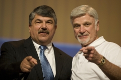 President of the United Mine Workers (UMWA) of America Cecil Edward Roberts (R) stands with AFL-CIO Secretary-Treasurer Richard Trumka (L) during the AFL-CIO Convention. (Photo credit: JIM WATSON/AFP via Getty Images)