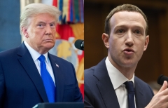 Featured are 45th President Donald Trump and Facebook CEO Mark Zuckerberg. (Photo credit: SAUL LOEB/AFP via Getty Images)