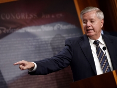 Senator Lindsey Graham (R-SC) speaks during a news conference as the Senate continues to debate the latest Covid-19 relief bill, at the US Capitol in Washington, DC on March 5, 2021. (Photo by OLIVIER DOULIERY/AFP via Getty Images)