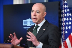 Homeland Security Alejandro Mayorkas holds a press briefing in the Brady Briefing Room of the White House in Washington, DC on May 11, 2021. (Photo by NICHOLAS KAMM/AFP via Getty Images)