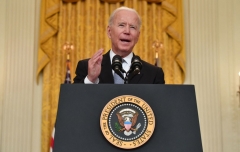 President Joe Biden delivers remarks on the COVID-19 response and the vaccination in the East Room at the White House in Washington, DC on May 17, 2021. (Photo by NICHOLAS KAMM/AFP via Getty Images)