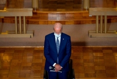 Then-Democratic presidential candidate Joe Biden prays in a Kenosha, Wisc. Church in September 2020. (Photo by Jim WatsonAFP via Getty Images)