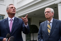 Senate Minority Leader Mitch McConnell and House Minority Leader Kevin McCarthy speak to the press. (Photo by NICHOLAS KAMM/AFP via Getty)