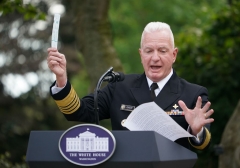 Admiral Brett Giroir, MD, Assistant Secretary For Health, United States Department of Health and Human Services holds up a testing swab as he speaks on Covid-19 testing in the Rose Garden of the White House in Washington, DC on September 28, 2020. (Photo by MANDEL NGAN/AFP via Getty Images)