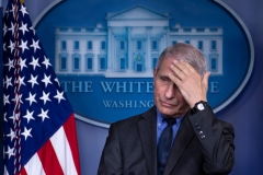 Director of the US National Institute of Allergy and Infectious Diseases Anthony Fauci listens to a question regarding a pause in the issuing of the Johnson & Johnson Janssen Covid-19 vaccine during a press briefing at the White House April 13, 2021, in Washington, DC. (Photo by BRENDAN SMIALOWSKI/AFP via Getty Images)