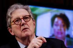 Senator John Kennedy (R-LA) listens as Stacey Abrams testifies remotely during a Senate Judiciary Committee hearing on voting rights on Capitol Hill in Washington, DC on April 20, 2021. (Photo by EVELYN HOCKSTEIN/POOL/AFP via Getty Images)