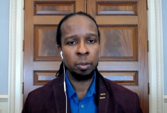 Ibram X. Kendi, director of Boston University's Center for Antiracist Research, gives a virtual TED Talk. (Photo credit: TED/YouTube)