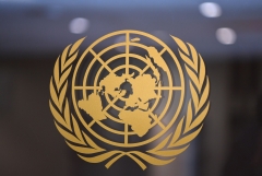 Featured is the United Nations logo in New York City. (Photo credit: ANGELA WEISS/AFP via Getty Images)