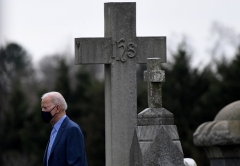 President Joe Biden attends St. Joseph on the Brandywine Catholic Church in Wilmington, Delaware. (Photo by OLIVIER DOULIERY/AFP via Getty Images)