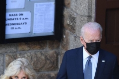 President Biden leaves Mass in St. Ives, Cornwall, June 13, 2021. (Photo by Daniel Leal-Olivias/AFP via Getty Images)