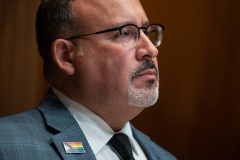 Education Secretary Miguel Cardona testifies on Capitol Hill. (Photo by JIM WATSON/AFP via Getty Images)