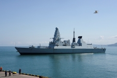 The British Royal Navy destroyer HMS Defender arrives in the Black Sea port of Batumi on June 26, 2021, days after Russia claimed it had fired warning shots at the warship in the coastal waters of Crimea. (Photo by SEYRAN BAROYAN/AFP via Getty Images)